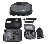GoPro action camera bundle with black zip case, tripod grip, and chest mount