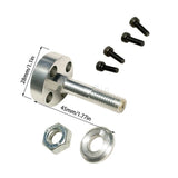 Metal RC motor shaft with flange hub, four screws, and mounting nut set