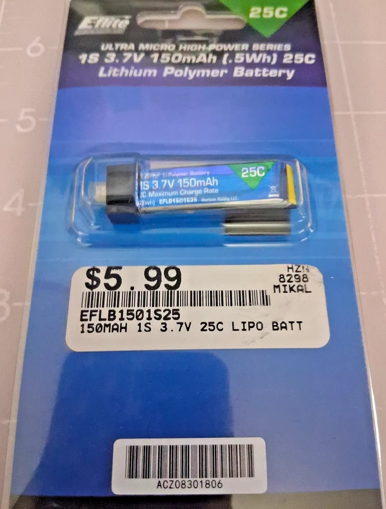 E-Flite EFLB1501S25 3.7V 150mAh 1S Lipo Battery Ultra Micro High-Power Series Battery