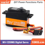 Digital servo motor with black housing, orange label, and wire lead connector