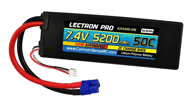 Common Sense RC (2S5200-50E) Lectron Pro 2S 7.4V 5200mAh 50C Lipo Battery with E Battery