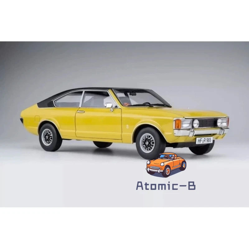1:18 Ford Granada MK2 yellow alloy car model, front three-quarter view