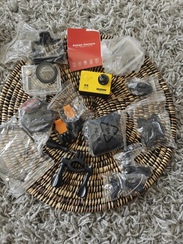4K action camera kit with action camera, mounts, and protective case