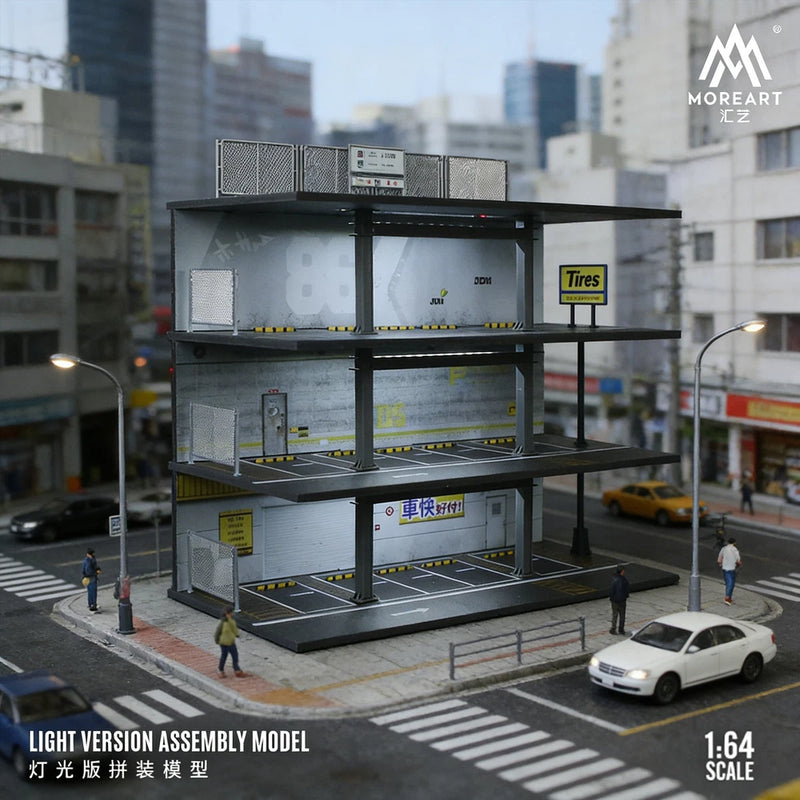 Diorama 1/64 Diecast Car Garage Model LED Street Parking Lots Buildings Scene US
