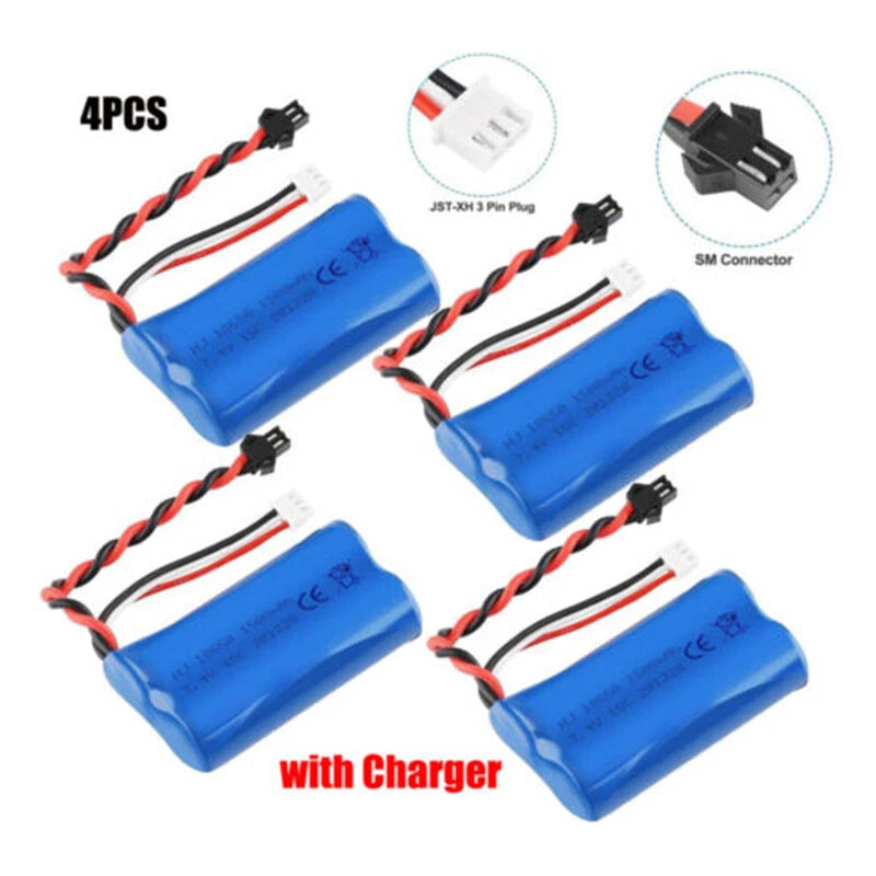 4x 15C 7.4V 1500mAh Li-ion Battery Pack SM Plug with USB Charger for RC Car Boat