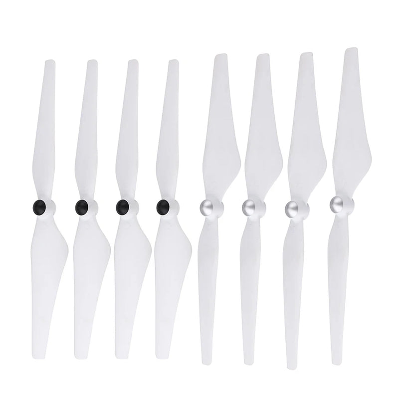White drone propeller blades set with multiple pairs, including hub-mounted blades