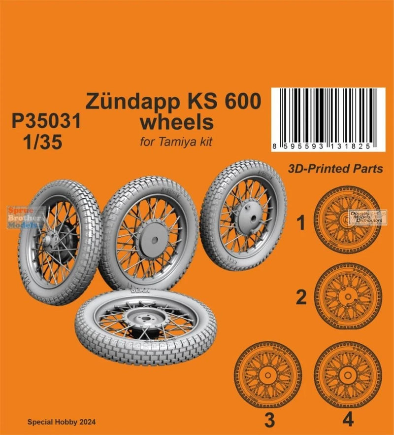 Zündapp KS 600 1:35 wheel set for Tamiya kit, packaging with four wheel images