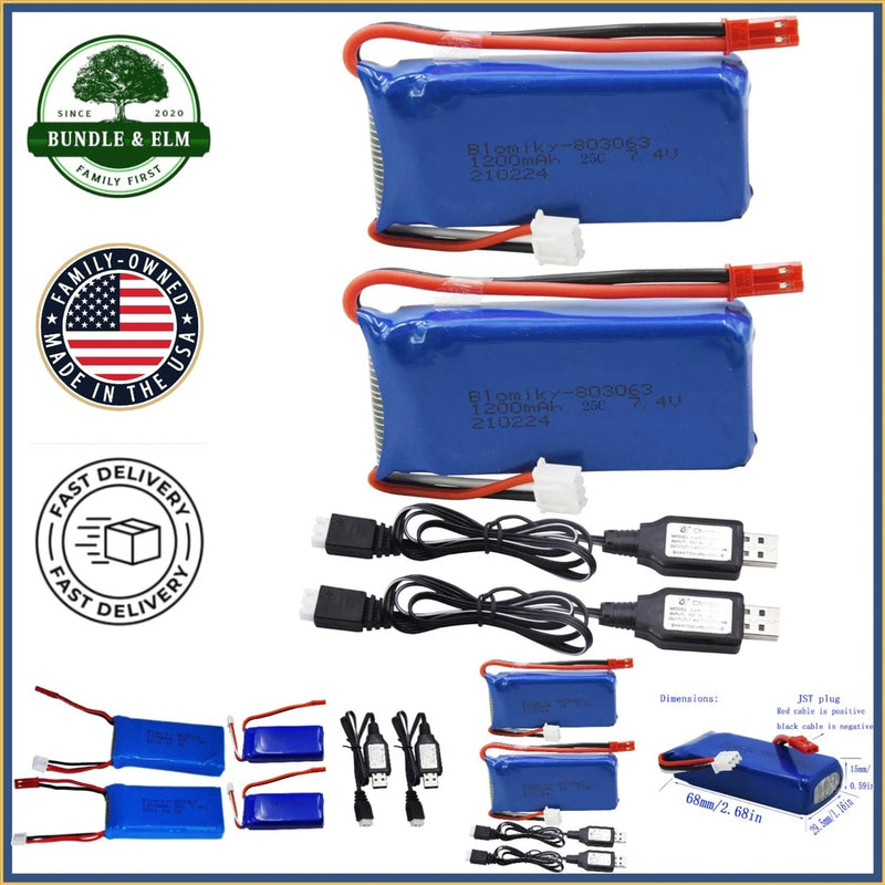 Rechargeable Lipo Battery 7.4V 1200mAh for 1:16 Scale RC Trucks and Helicopters Battery