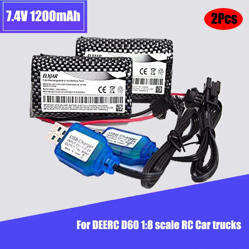 2Pcs 7.4V 1200mAh Li-ion Batteries Replacement for RC Car Huina 1575 1:14 Scale