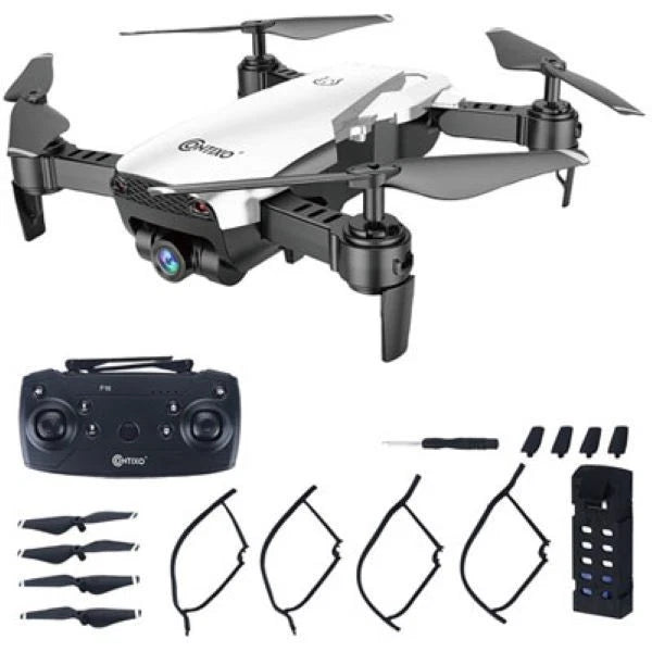 Foldable FPV stunt drone with HD camera and remote controller, plus spare parts