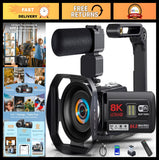 8K 64MP Video Camera with IR Night Vision, 18X Zoom, WiFi, Touch Screen, 64GB SD