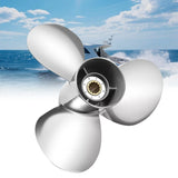 Stainless steel outboard propeller, 3-blade design with spline hub