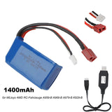 7.4V 1400mAh Lipo Battery T plug Deans Connector With USB charger for RC Cars