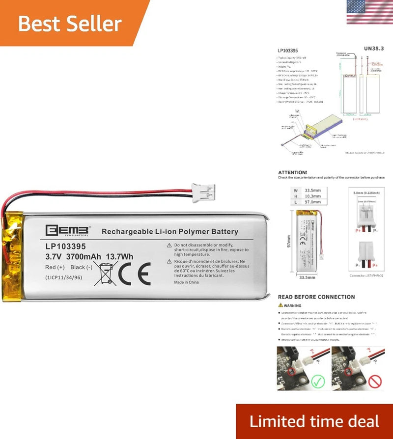 High-Capacity 3.7V 3700mAh Battery with PCM Protection - Ideal for IoT Devices Battery