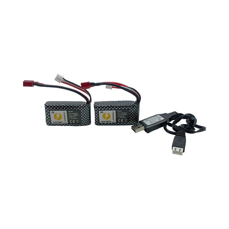 2x DEERC 7.4V 1200mAh LiPo Battery HPY 803060 Deans Plug + USB Charger Battery