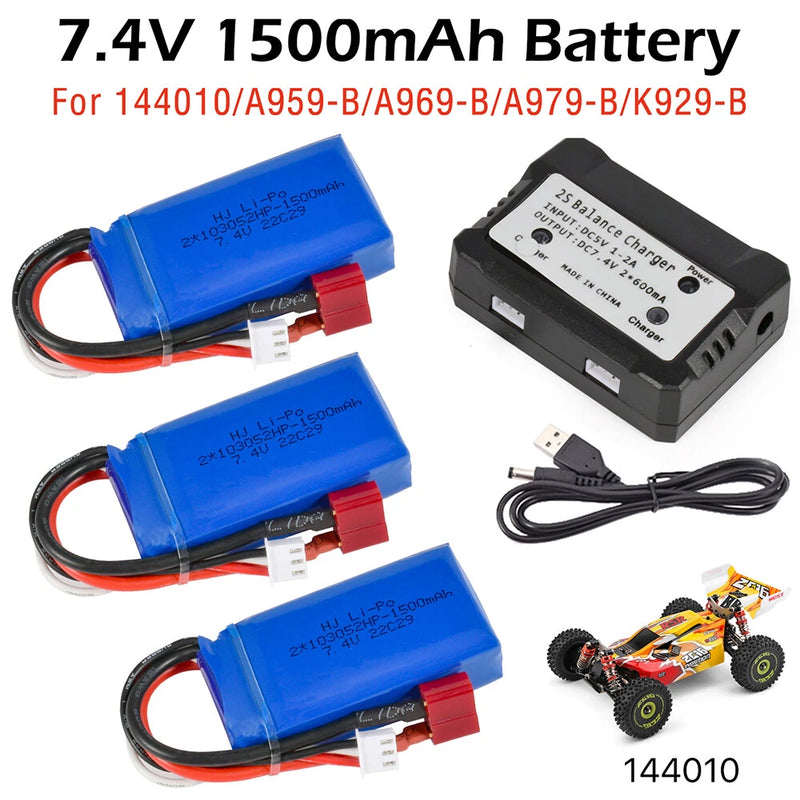 WLtoys 144010 Battery 7.4V 1500mAh Lipo Battery for WLtoys A959-B/A969-B 144001