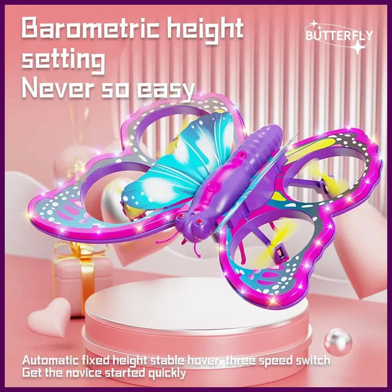 Kids electric RC butterfly foam glider toy with purple and blue LED lights
