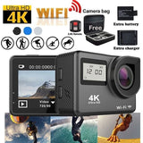 4K Waterproof Dual Screen Sport Camera Wide Angle 2x Battery Free Bag