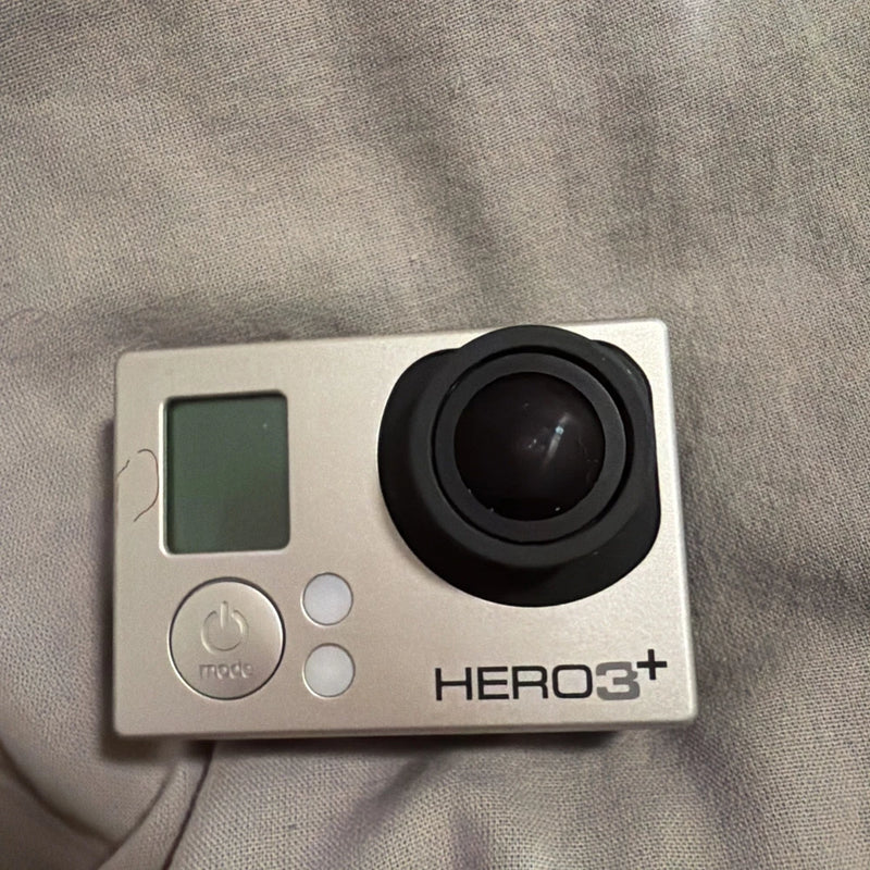 GoPro HERO3+ action camera front with black lens and small status screen
