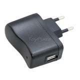 Black USB power adapter with EU two-pin plug and front USB port