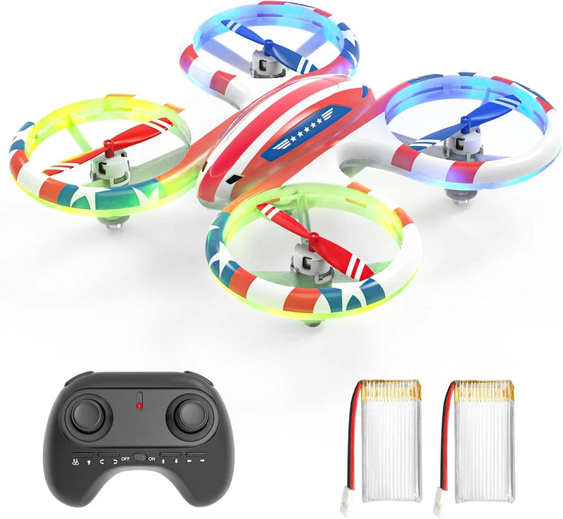 Kids mini RC quadcopter set: three colorful LED drones with controller and spare battery packs