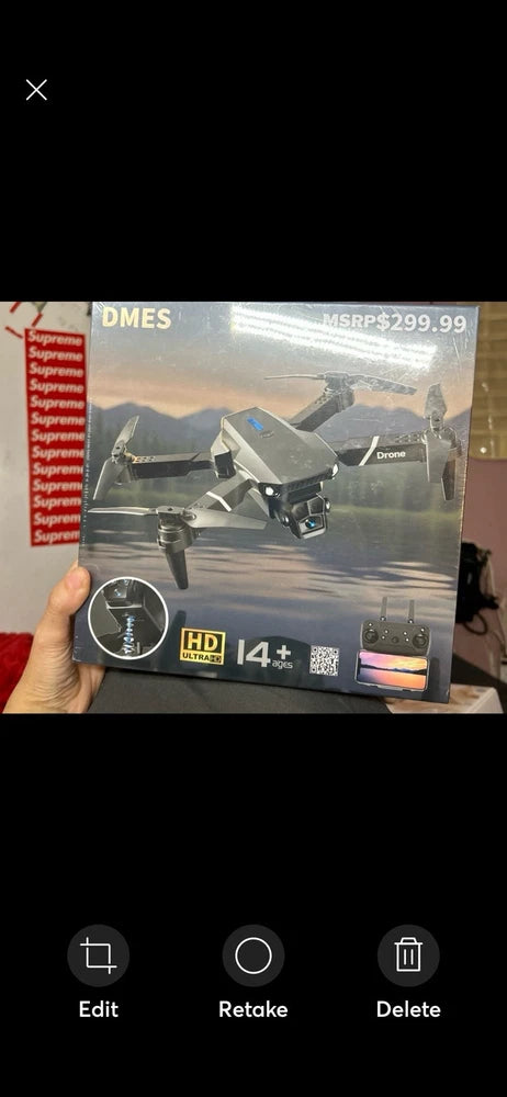 DIMES four-axis drone retail box with drone artwork and age rating 14+