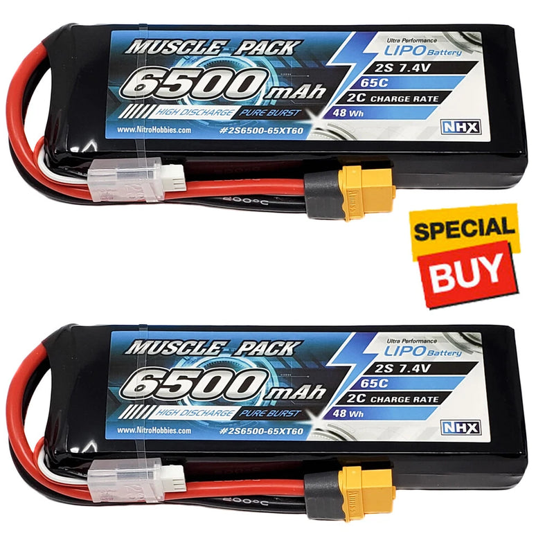 NHX Muscle Pack 2S 7.4V 6500mAh 65C Lipo Battery (2) w/ XT60 Connector Battery
