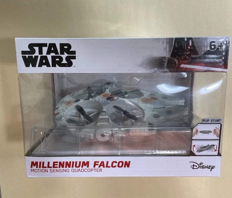Millennium Falcon motion sensing quadcopter drone in retail box, Star Wars themed