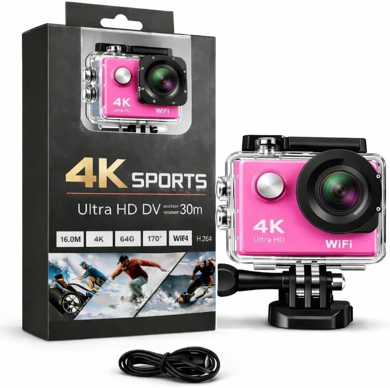 Ultra HD 4K Action Camera 20MP WiFi Waterproof 30M Sports Cam 16GB Pink