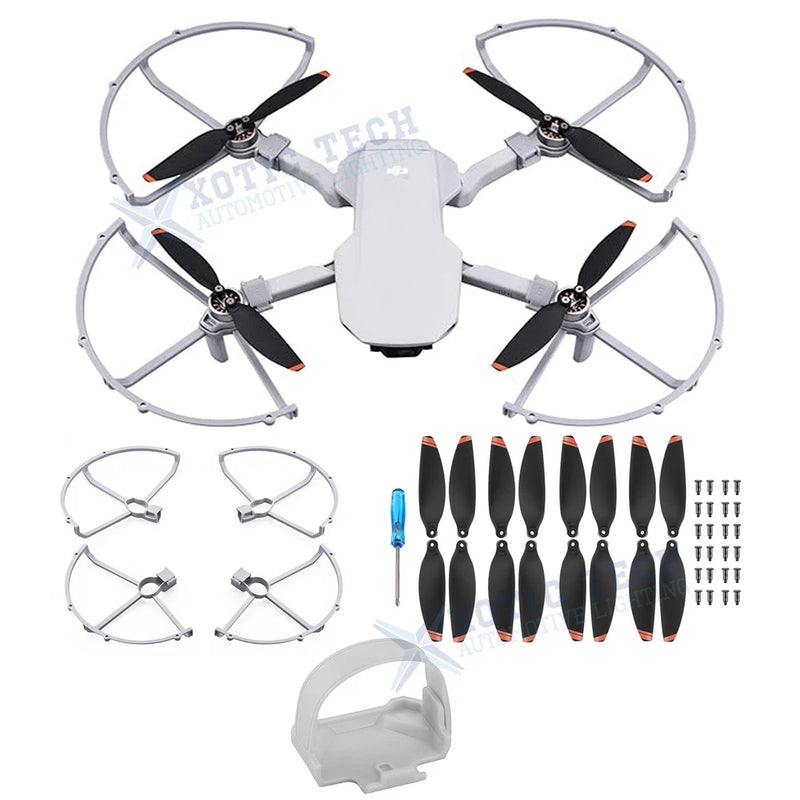 Drone propeller protective strap holder kit with guards, screws, and extra blades