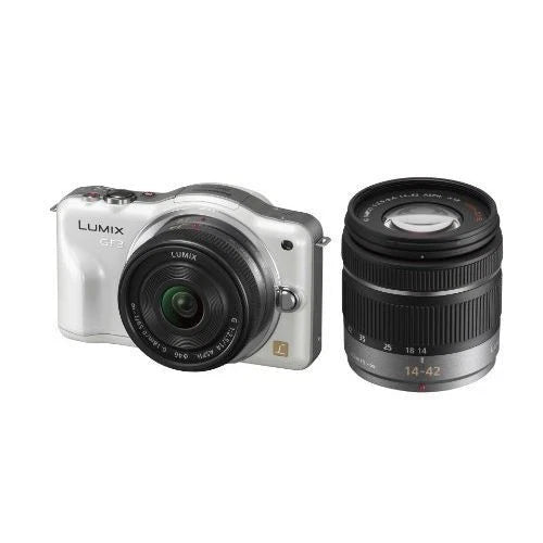Used, excellent condition Panasonic LUMIX DMC-GF3 double lens kit, white.