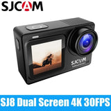 SJCAM dual-screen action camera with front lens and LCD display, black body