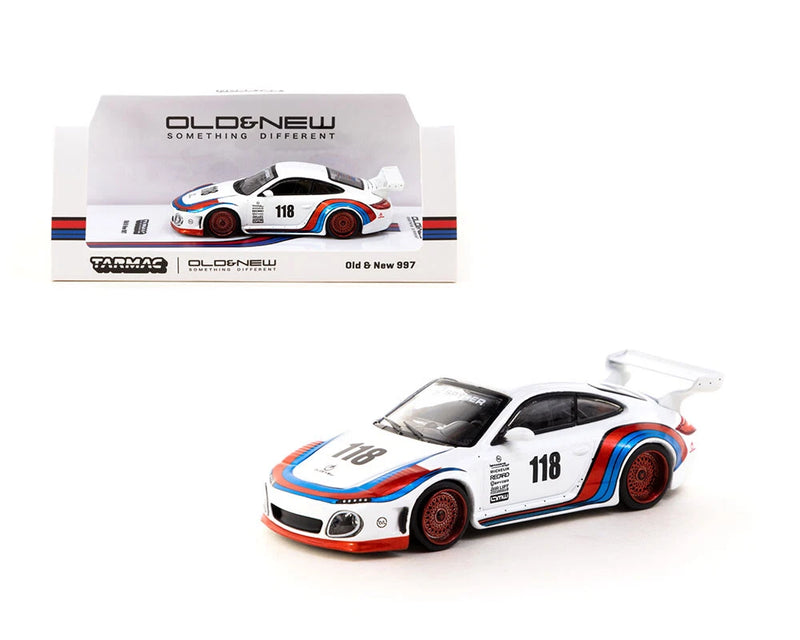 Tarmac Works 1:64 Old & New 997 Porsche 977 White Diecast Model Car