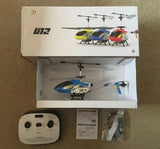 Blue mini RC helicopter toy set in box with remote controller and accessories
