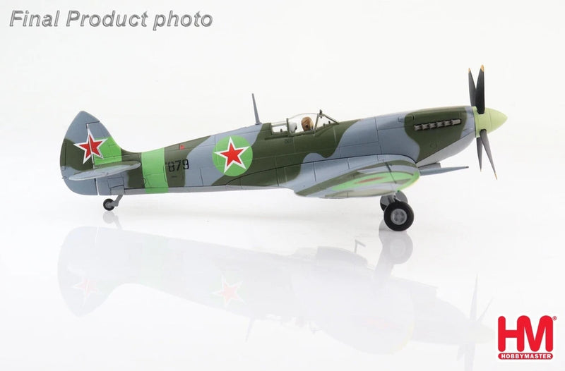 Green WWII Spitfire model aircraft with red star markings, detailed cockpit and landing gear