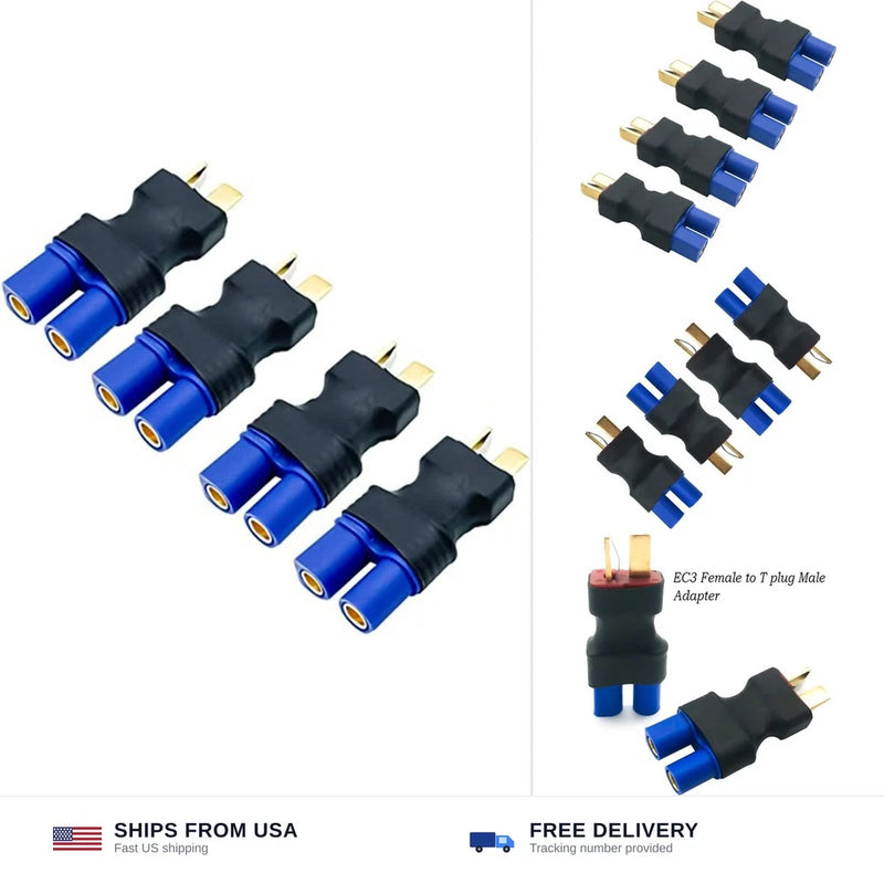 T Male to EC3 Female Connector Adapter 4 Pack RC Lipo Battery Plug Convert Converter