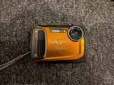 Fujifilm FinePix XP170 waterproof rugged digital camera, orange with front lens and side buttons