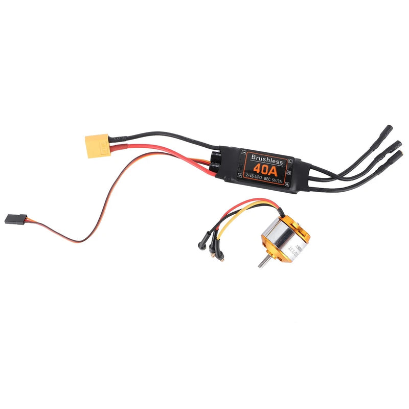 RC brushless ESC and 2212 1000KV motor set with wiring, 40A label