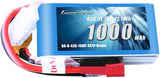 11.1V 1000mAh 3S LiPo battery pack with red T connector and red/black leads