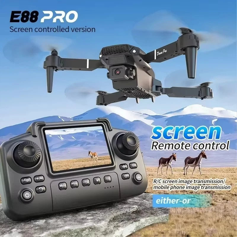Drone with dual camera and remote controller with touchscreen display
