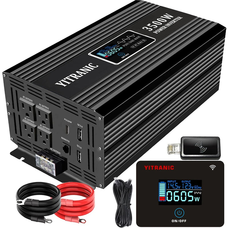 3000W Pure Sine Wave Inverter 6000W DC 12V to AC 110V with Wireless Remote