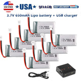 3.7V 650mAh Lipo Battery W/ USB Charger & Cable For RC Syma X5 Airplane Toys USA