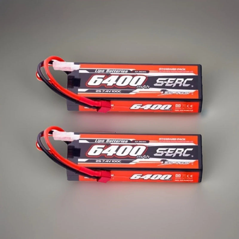 2S Lipo Battery 6400mAh 7.4V 100C Hard Case Rechargeable with T Connector
