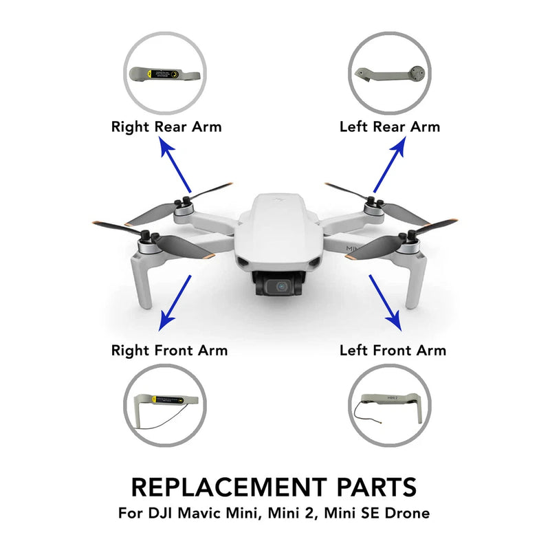 DJI Mavic Mini replacement drone arms: front/back left/right with spare arm pieces