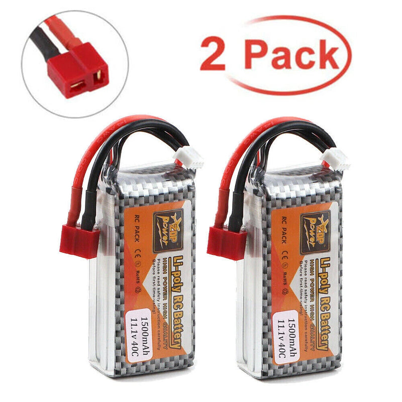 2Pcs 1500mAh 11.1V 3S LiPo Battery 40C Deans T Plug for RC Car Truck Airplane