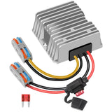 12V buck converter regulator with aluminum heatsink, wires, and plug connectors