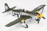 Olive green 1/48 P-51D Mustang model with yellow nose, U.S. star markings, landing gear down