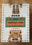 ROKR Twerkbot 9000 laser-cut wooden model kit box, motor and battery shown