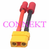 XT90 Female to HXT 6mm bullet male jack 10AWG 5CM Wire for Lipo Battery