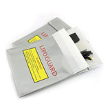 Silver fireproof LiPo safety storage bag with flap and Velcro closure, 2-pack